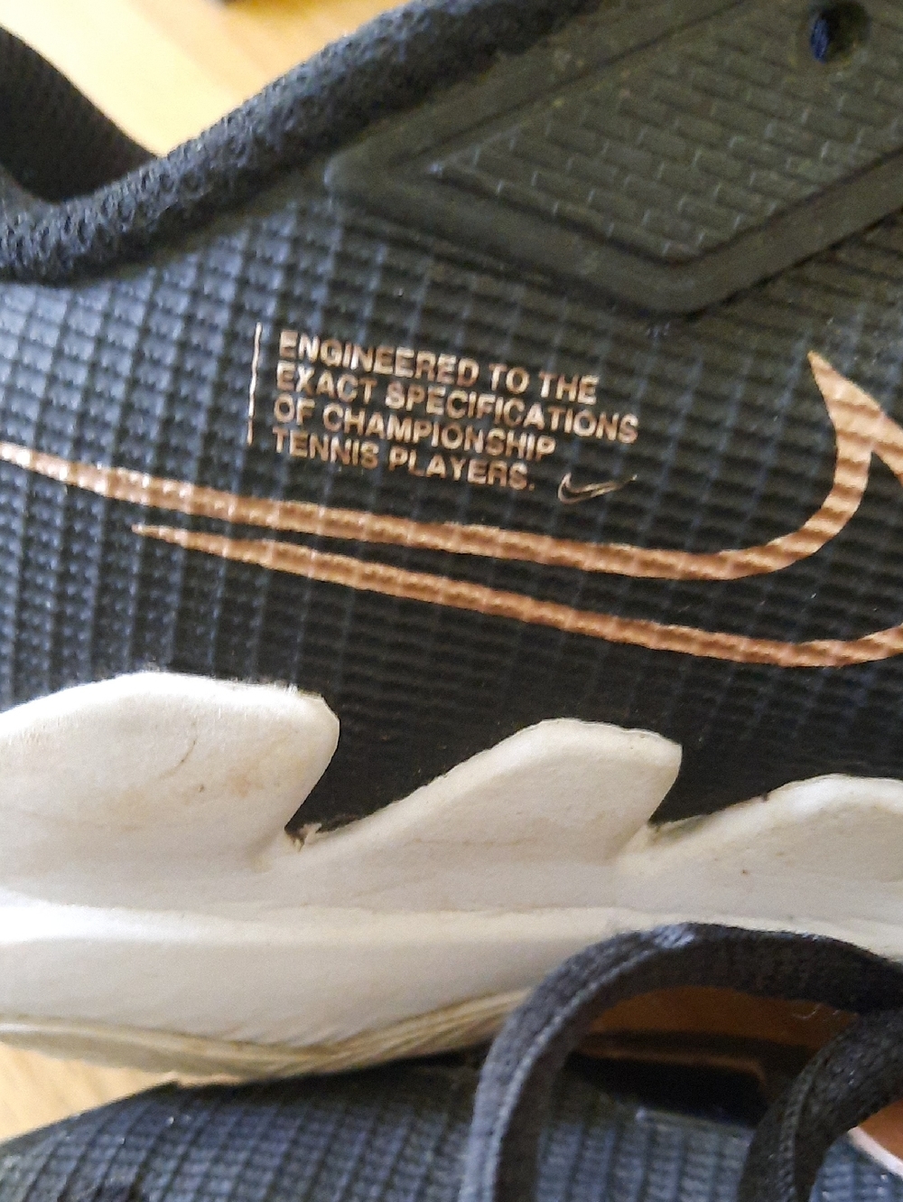 Nike Women’s Black Athletic Sneakers with Gold Swoosh Accent Size 6 - Picture 4 of 8